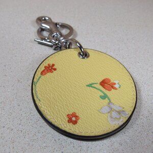 Coach Mirror Bag Charm With Mystical Floral Print, Retro Yellow, Silver HW